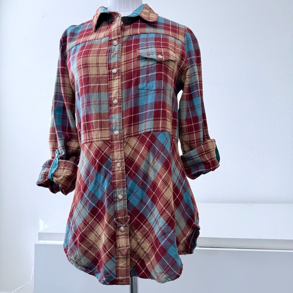 Tasha Polizzi Plaid Western Pearl Snap Front 100% Cotton Flannel Shirt -Size M